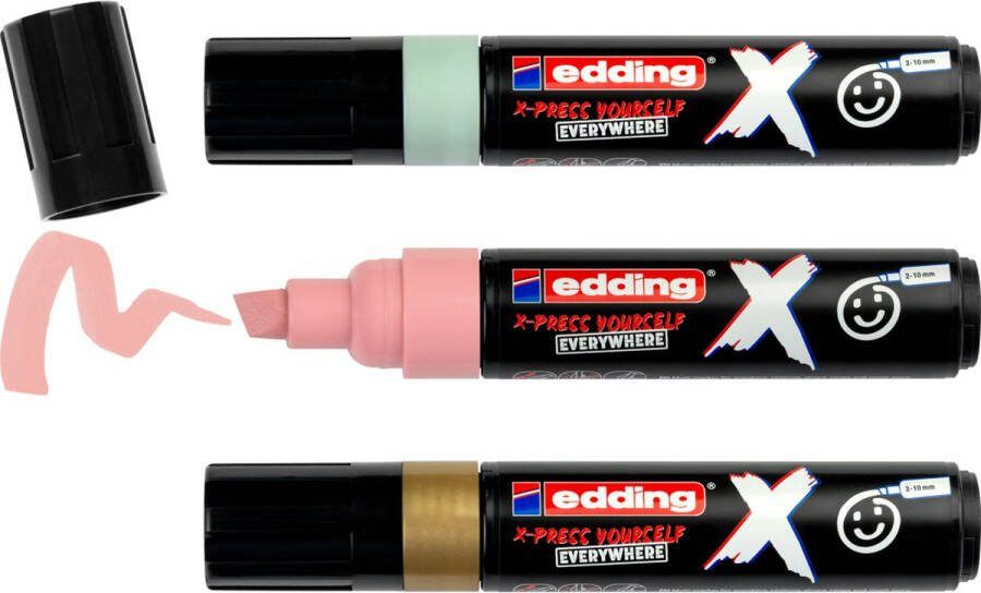 Edding 6900 X multimarker set van 3 goud mint pastel roze voor alle ondergronden geschikt beitelpunt 2-10 mm vegan inkt gemaakt van gerecycled plastic lokaal geproduceerd in Duitsland