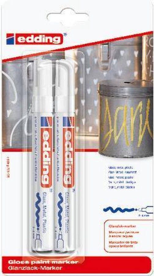 Edding 750 2 lakmarker wit 2 stuks warmtebestendig tot 1000 °C ronde punt 0 8 mm verfstift voor markeren en labelen van metaal glass steen of plastic permanent veegvast en watervast