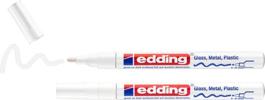 Edding 751 2 lakmarker wit 2 stuks warmtebestendig tot 1000 °C rond punt 1-2mm verfstift voor markeren en labelen van metaal glass steen of plastic permanent veegvast en watervast