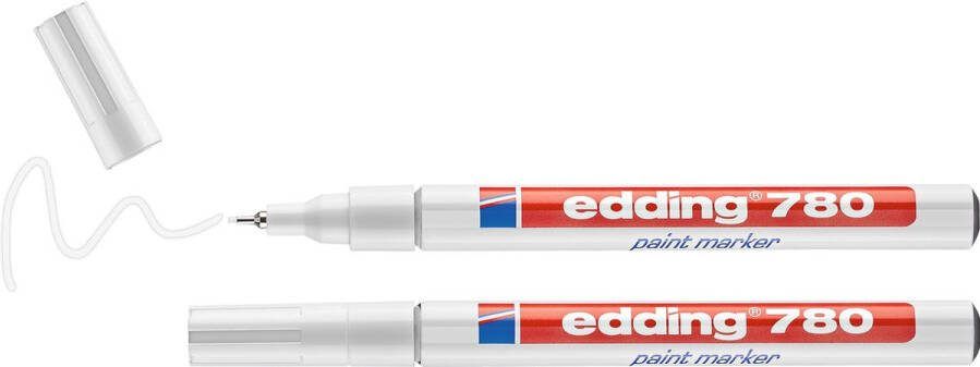 Edding 780 2 lakmarker wit 2 stuks ronde punt 0 8mm verfstift voor markeren en labelen van metaal glass steen of plastic (pvc potjes voor in de moestuin) warmtebestendig permanent veegvast en watervast