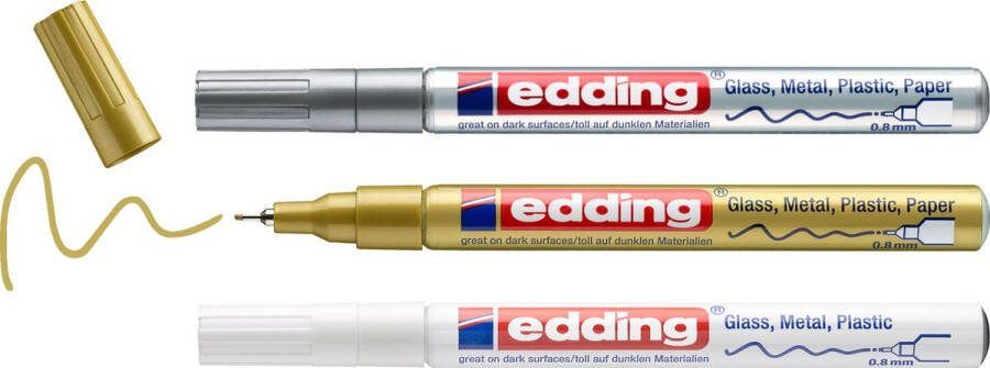 Edding 780 3S metallic lakmarker set assorti 3 stuks: wit goud zilver 0 8mm