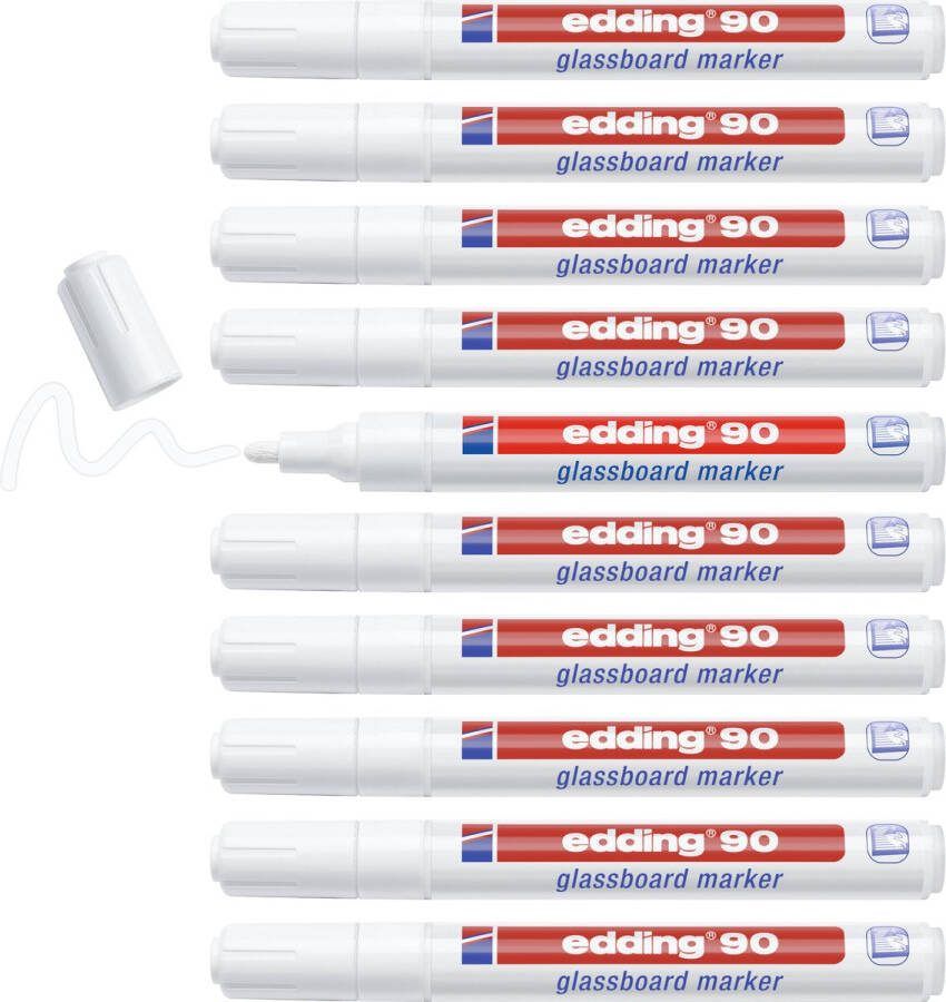 Edding 90 glasbord marker wit doosje van 10 stuks ronde punt 2-3 mm