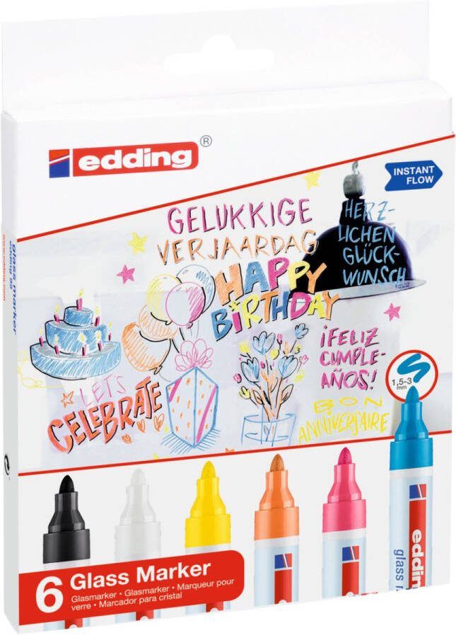 Edding 95 glasmarker set 6 kleuren