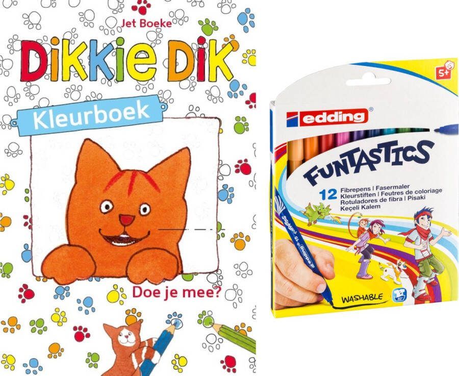 Edding Dikkie Dik vakantie kleurboek met setje kleurstiften 12 kinder viltstiften in verschillende kleuren voor kinderen vanaf 5 jaar CE keurmerk leuk voor vakanties en verjaardagen 15 Funtastics