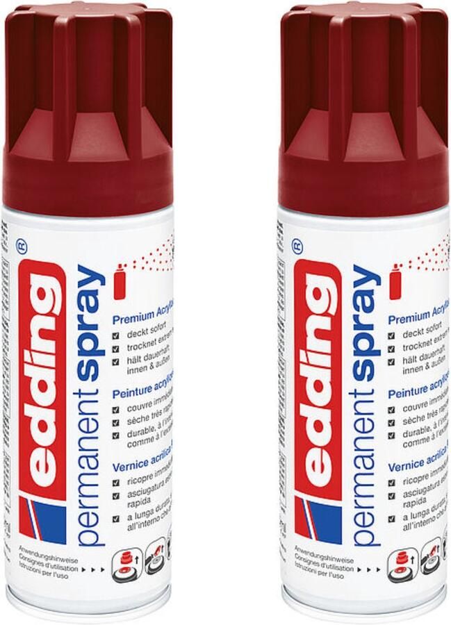Edding 5200 permanent spray purperrood mat 2 stuks 200 ml per stuk direct dekkend – 1 4 t m 2 m2 oppervlak carnaval spullen versieren lakken en versieren van bijna alle oppervlaktes en ondergronden lakspray acrylspray verfspray