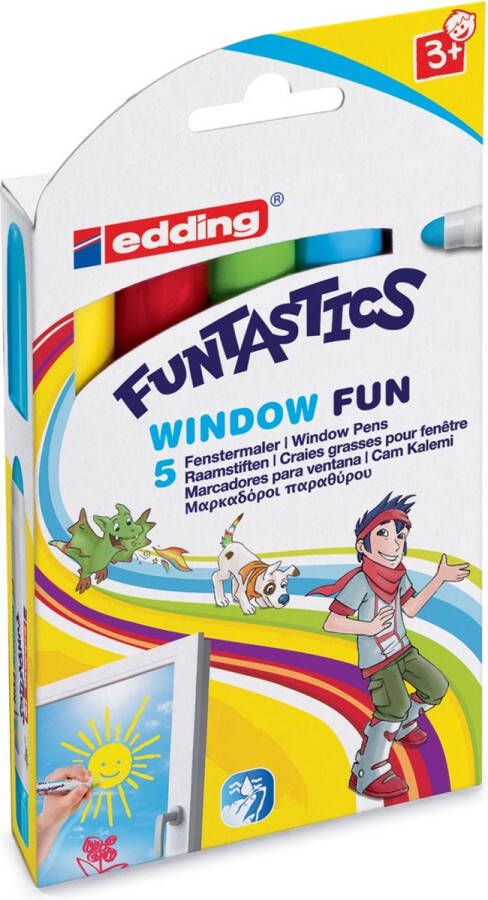 Edding 16 5 S Funtastics raamstiften set- raamstiften set van 5 kleuren voor kinderen