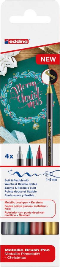 Edding 1340 4S Metallic Brush Pen set metallic stuks 4 stuks variabel