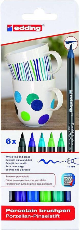 Edding Porseleinstiften 6 koele kleuren vaatwasbestendig Schrijfdikte van 1-4 mm