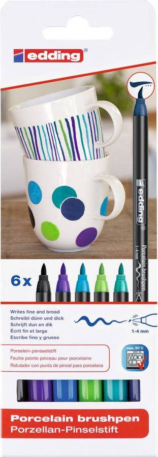 Edding Porseleinstiften 6 koele kleuren vaatwasbestendig Schrijfdikte van 1-4 mm