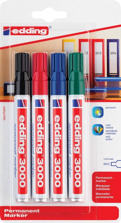 Edding Viltstift 3000 rond assorti 1.5-3mm blister à 4st | 10 stuks