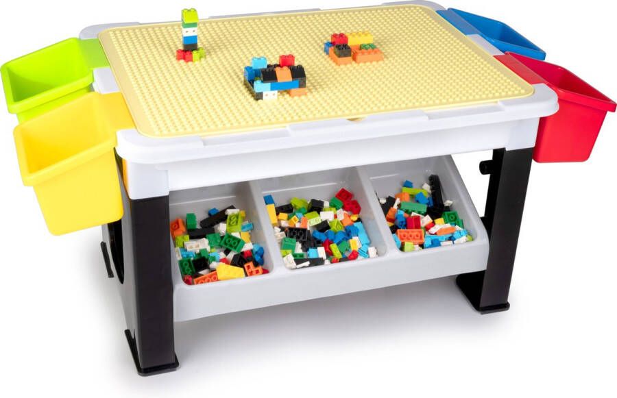 Eddy Toys 300-Delige Set Speelgoed Speeltafel: 48 x 35 x 31 Cm 291 Bouwblokken Opbergruimte Plastic