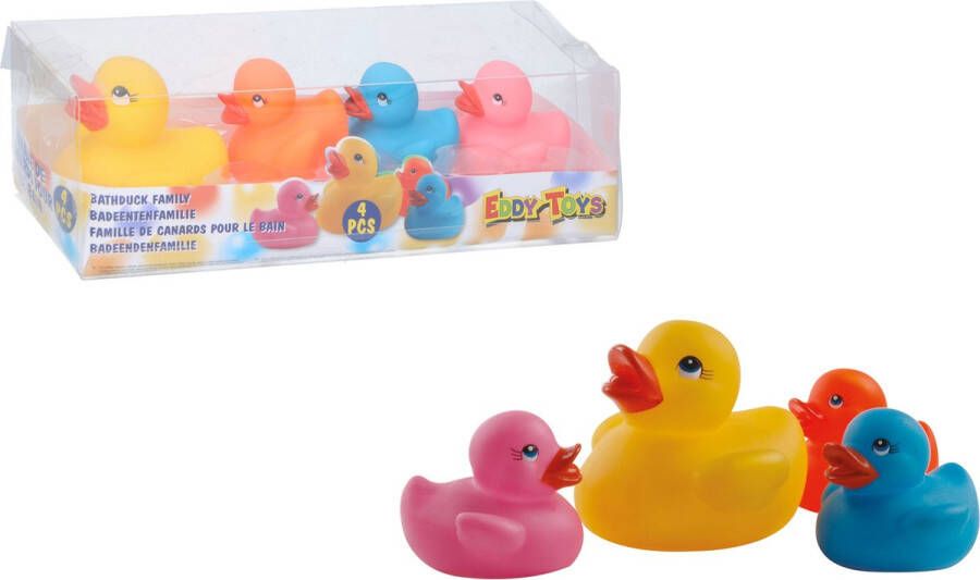 Eddy Toys 4x stuks rubberen badeendjes familie gekleurd Bad speeltjes
