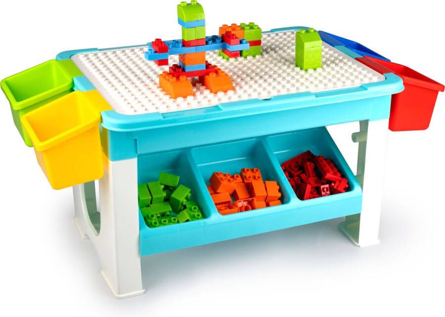 Eddy Toys 69-Delige Set Speelgoed Speeltafel: 48 x 35 x 31 Cm 60 Bouwblokken Opbergruimte Plastic