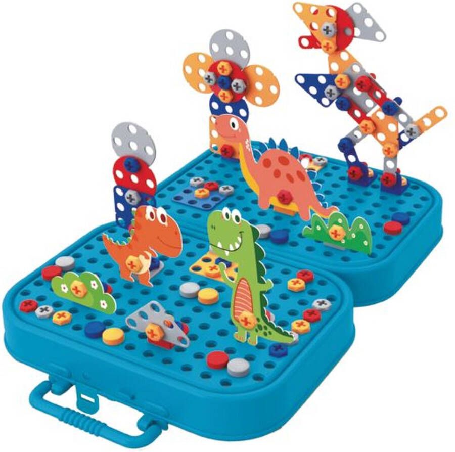 Eddy Toys Bouwset met Bouwdoos incl Speelgoed Boormachine Constructiespeelgoed met 298 Onderdelen Dinosaurus Speelgoed Montessori Speelgoed Insteek Mozaiek Educatief Speelgoed