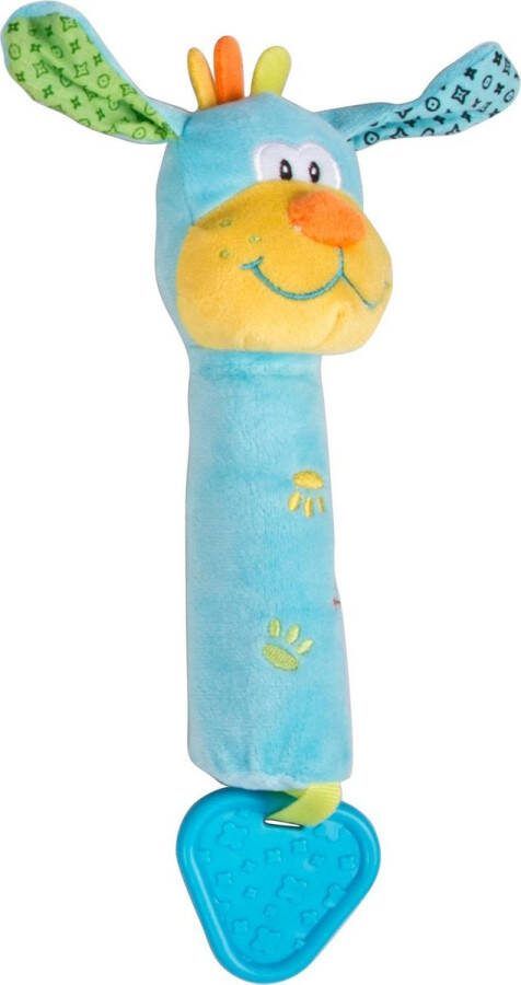 Eddy Toys Pluche Rammelaar Hond 19 Cm Blauw