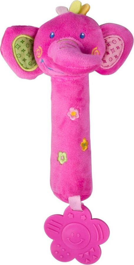 Eddy Toys Pluche Rammelaar Olifant 19 Cm Roze