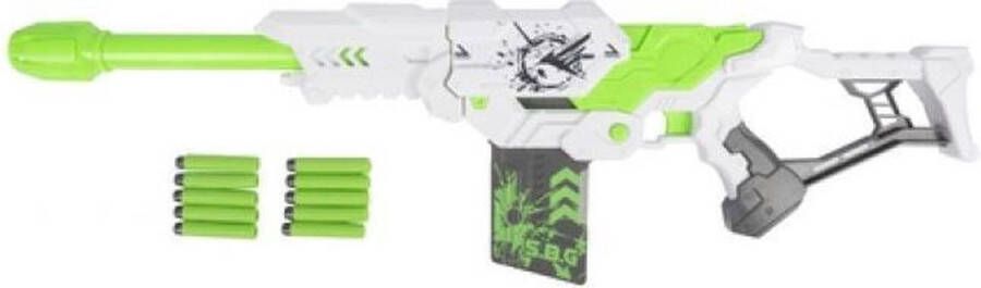 Eddy Toys Shooter Speelgoedpistool 10 foampijlen wit groen 74 cm