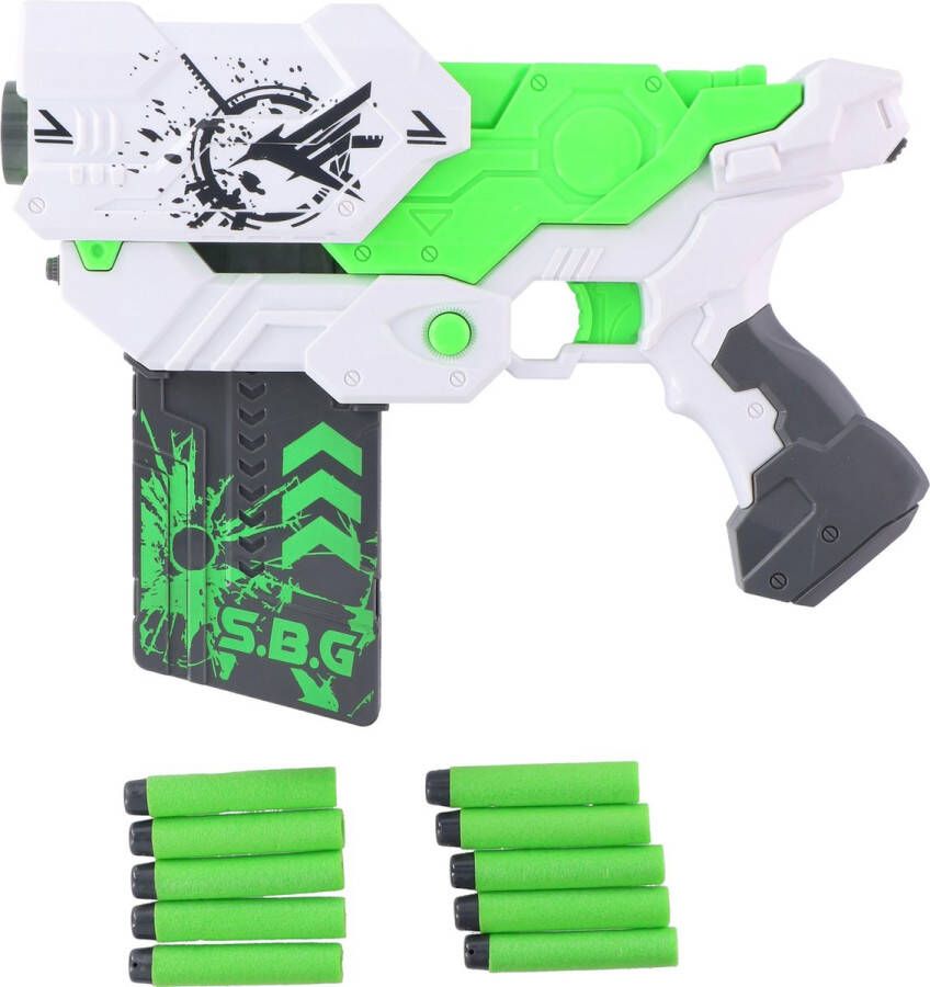 Eddy Toys Shooter Speelgoedpistool met zachte Foampijlen Wit groen 27 5 Cm