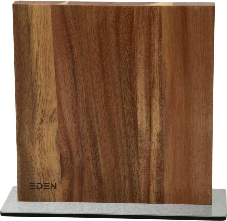 Eden Magnetic Knife Block EQB101 Magnetisch Messenblok Acaciahout Stalen Basis 23 x 25 cm