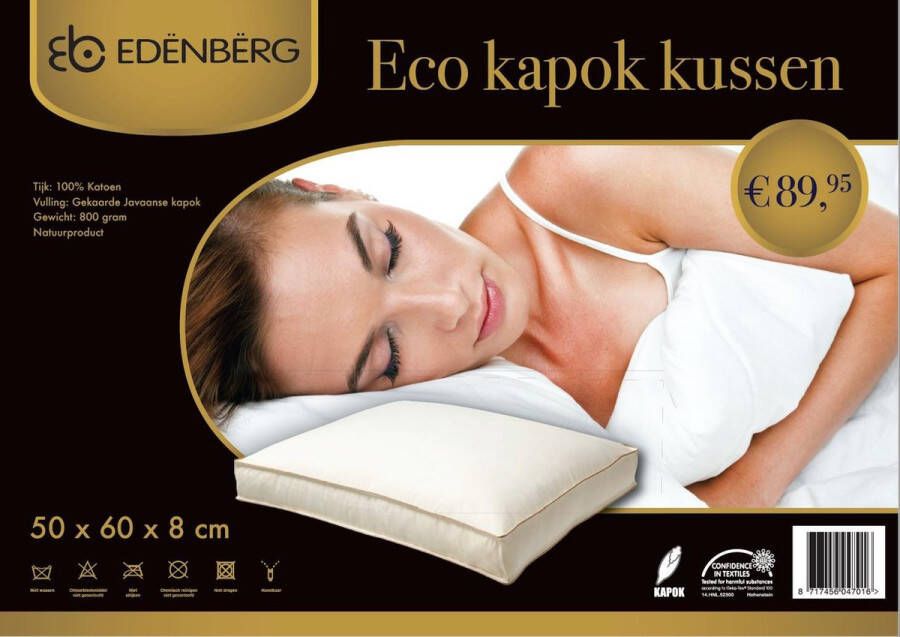 EDENBERG Eco Kapok hoofdkussen boxkussen 100% percal katoen tijk