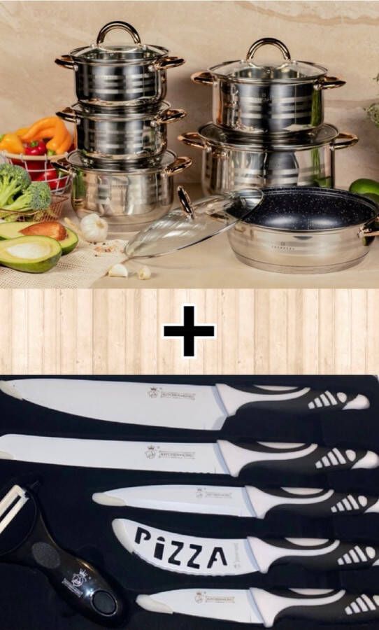 EDENBERG Edënbërg Classic Line RVS Luxe Pannenset 12 delig sandwichbodem (Inclusief gratis professionele messen setje )
