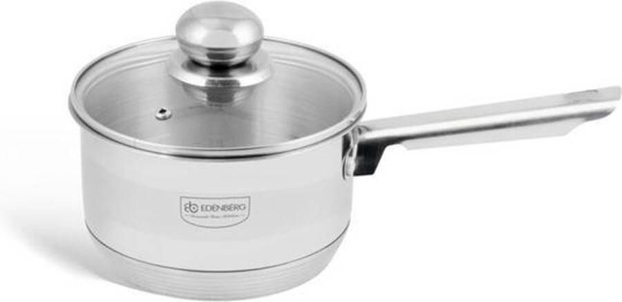 EDENBERG Edënbërg Classic Line RVS Steelpan met Glazen Deksel Ø16 cm 5-Laags Bodem! Zilverkleurig RVS