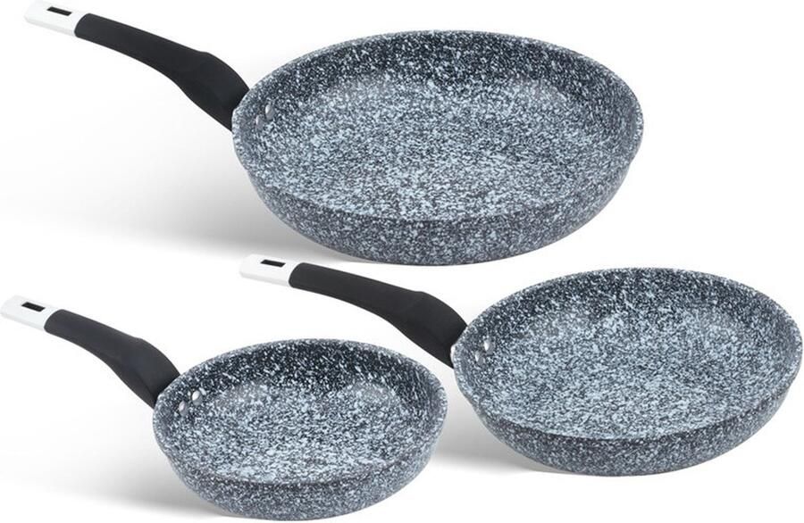 EDENBERG Edënbërg Stonetec Line Koekenpannenset 3-delig 20 24 26 cm 3-laags anti-aanbaklaag Grijs