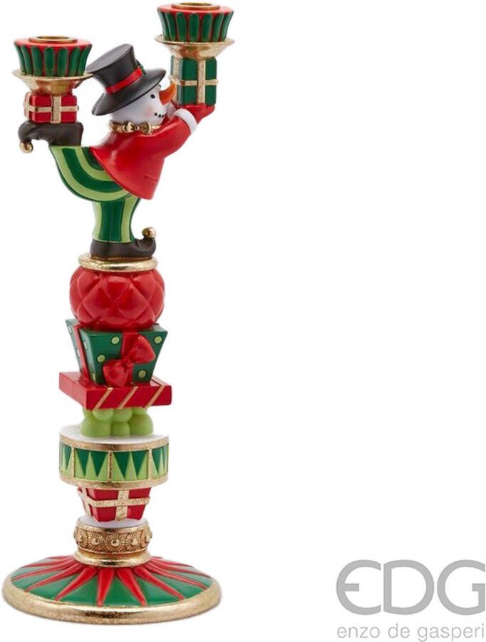 EDG Enzo De Gasperi Viv! Christmas Kerst Tafeldecoratie Kandelaar Circus Sneeuwpop rood groen 41cm