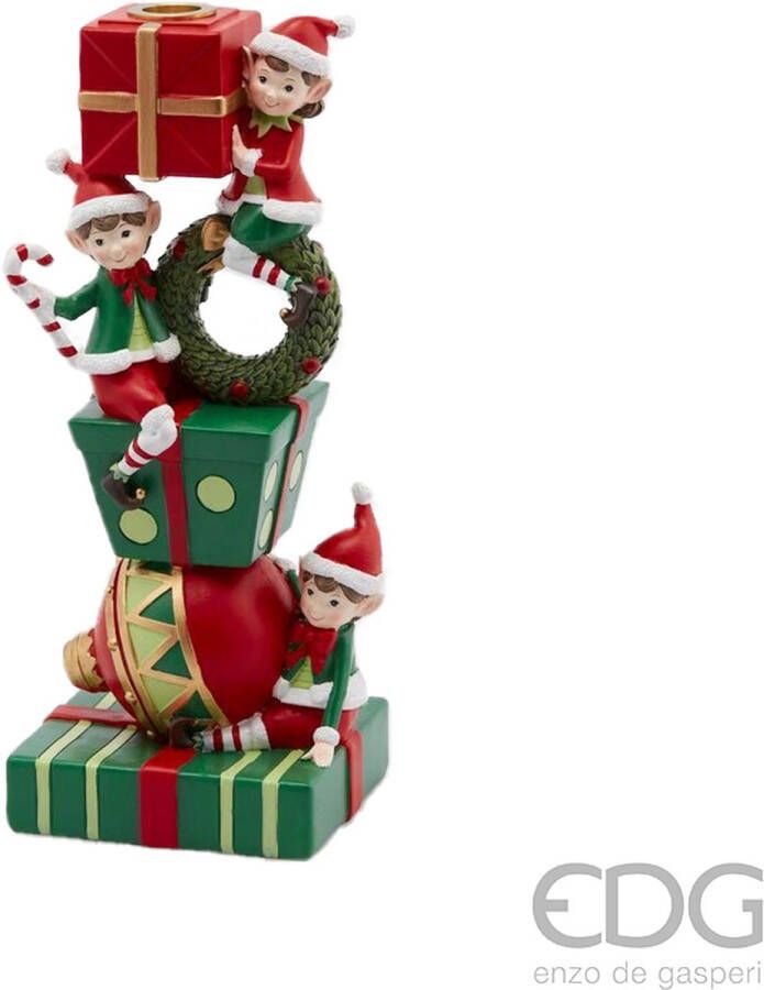 EDG Enzo De Gasperi Viv! Christmas Kerst Tafeldecoratie Kandelaar Elfjes met Snoep rood groen 31cm