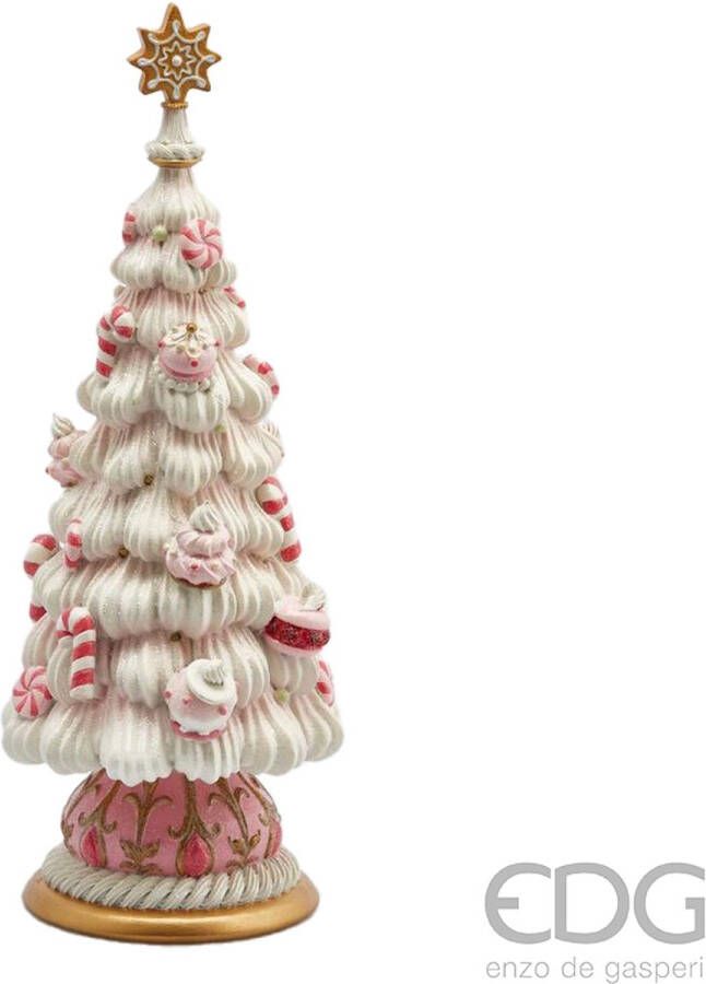 EDG Enzo De Gasperi Viv! Christmas Kerstbeeld Meringue Kerstboom Taart Vol Snoep incl. LED Verlichting roze wit 42cm