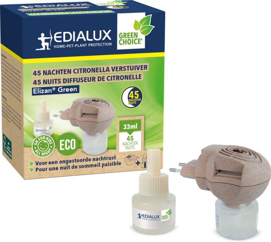 Edialux Citronella verstuiver met navulling mengeling van 4 etherische oliën inclusief navulling veilig voor kinderen slaapbevorderend 45 nachten ononderbroken rust ecologisch en zonder chemicaliën