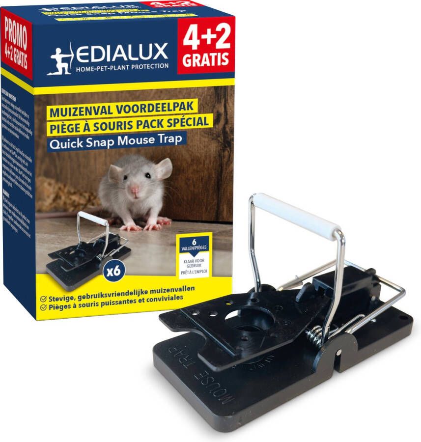 Edialux Muizenvallen Voordeelpak 4 muizenvallen +2 gratis muizen vangen muizen verjagen muizen bestrijden ongediertebestrijding