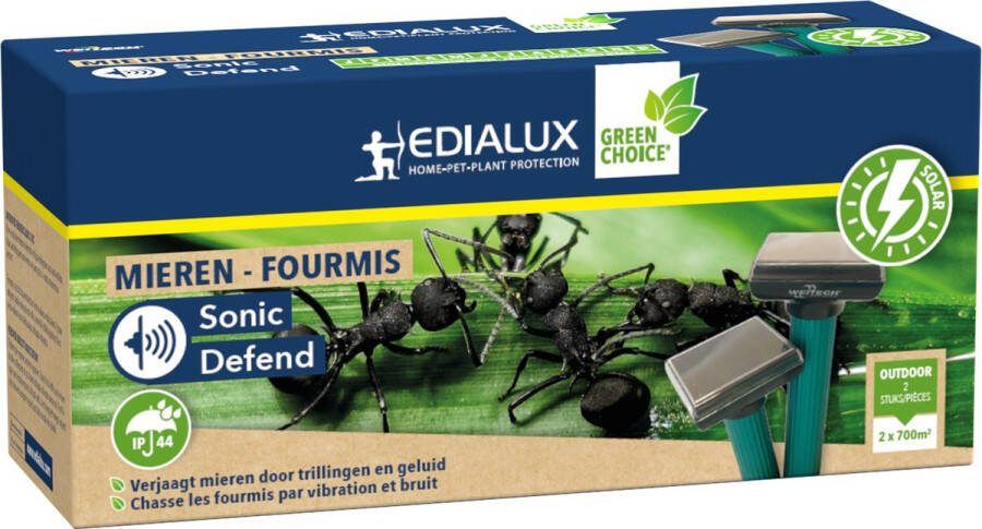 Edialux Sonic Defend Mieren Solar mierenverjager op zonne-energie beschermt je tuin met trillingen en geluidssignalen tegen mieren veilig voor huisdieren en ondergronds levende organismen max. 800 m²