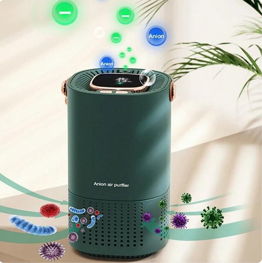 Edifolly Luchtreiniger Oplaadbare Luchtreiniger Ionisator USB Negatieve Ion Luchtverfrisser Generator Sigarettenrookfilter Draagbare Auto Luchtreiniger Groen