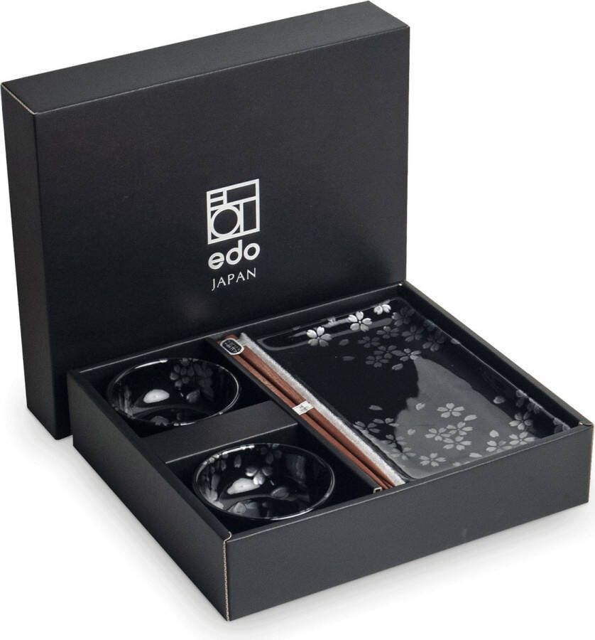 Edo Japan | HANA BLACK | Japanse Sushi Servies Set | 6-Delig | 2 Persoons | In Geschenkdoos