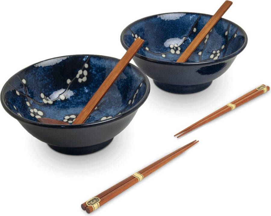 EDO JAPAN RAMEN BOWL SET 6 2PERS HANA BLAUW O 22CM|H9CM