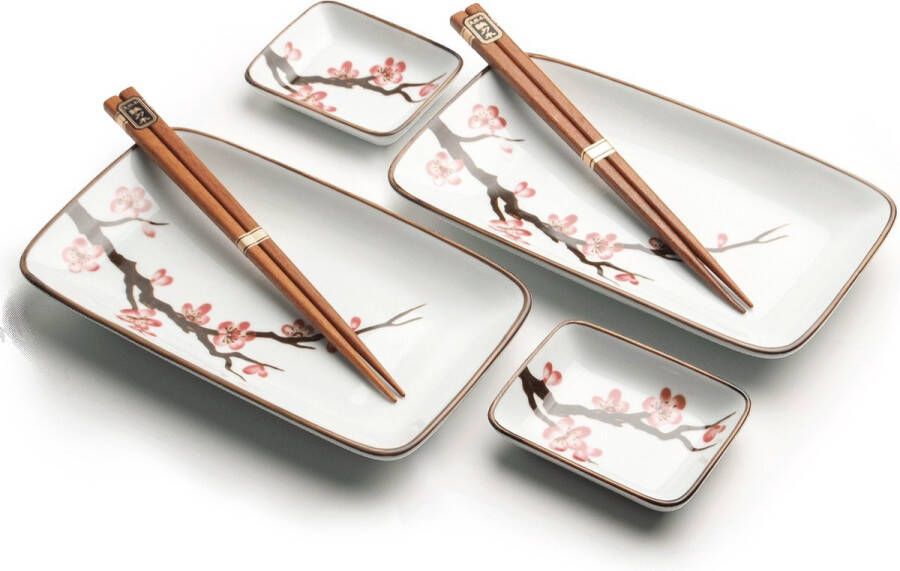 Edo Luxe Sushiset Oriental Sakura 2 Persoons 6 Delig- Sushi set Inclusief 2 Sushi borden 2 sushi schaaltjes 2 sushi stokjes