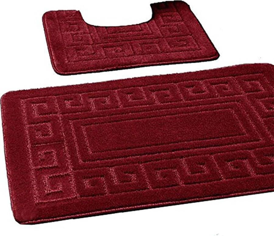 EDS Antislip badmat in Griekse stijl badmatset 2-delig bevat 1 badmat (50 x 80 cm) en een wc-mat (50 x 40 cm) bordeaux