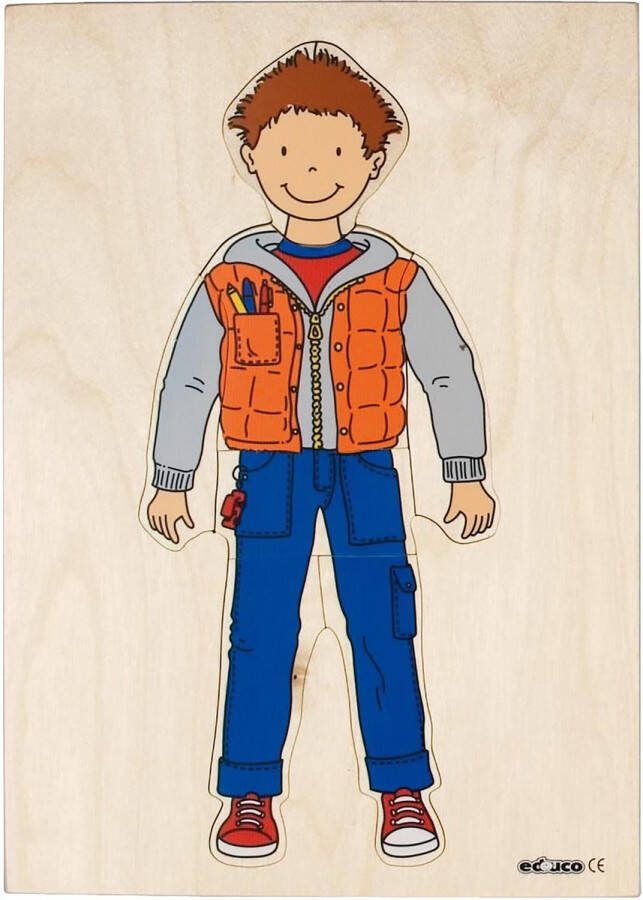 Educo Aankleedpuzzel 3 laags Kinderpuzzel 34x22 cm 21 stukjes Kinder puzzel Houten puzzel kinderen Educatief Speelgoed Legpuzzel Vanaf 4 jaar Aankleedpuzzel Jongen