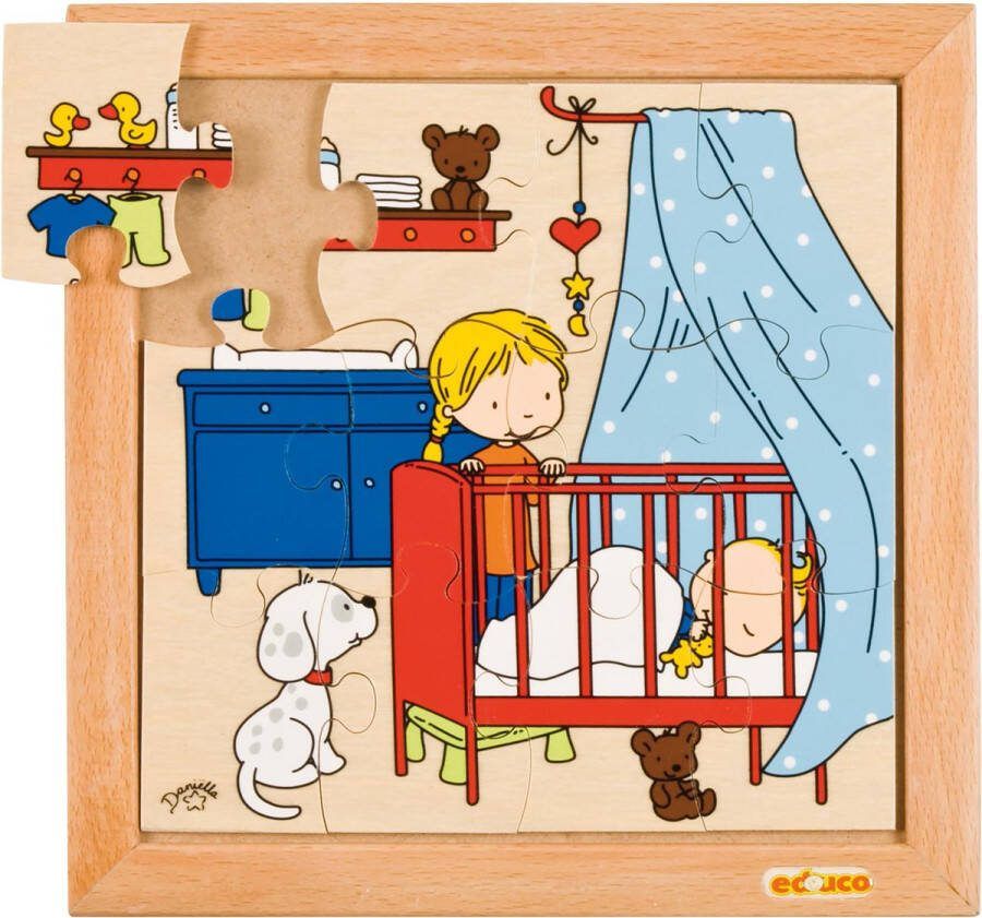 Educo Babypuzzel Slapen Houten speelgoed Houten puzzel Educatief speelgoed Kinderspeelgoed 24x24cm 12 stukjes