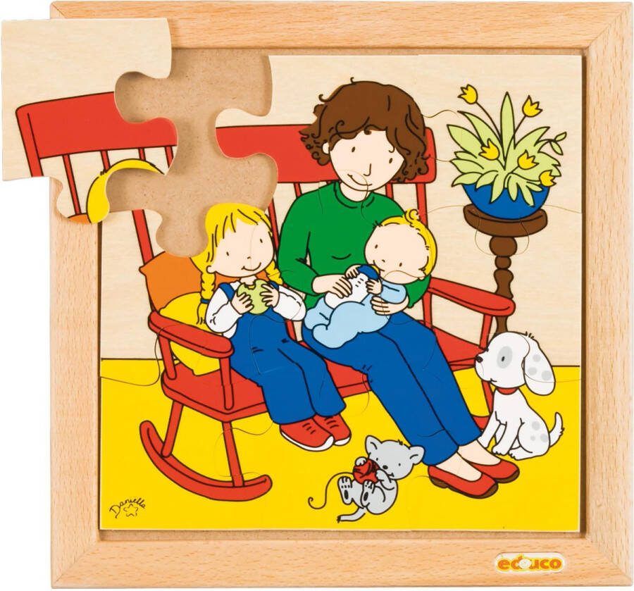 Educo Babypuzzel Voeden- Houten speelgoed Houten puzzel Educatief speelgoed Kinderspeelgoed 24x24cm 9 stukjes