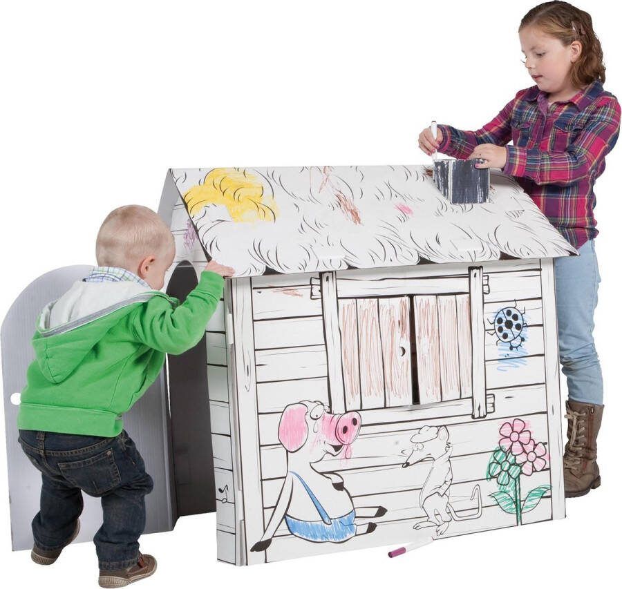 Educo bedrukt Speelhuis karton Bouwpakket 88x88x72cm Kleur je eigen speelhuis binnen in Speeltent met raam Incl. Handleiding Vanaf 6 jaar
