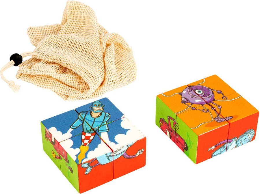 Educo Blokkenpuzzel Robots Houten speelgoed Houten puzzel Educatief speelgoed Kinderspeelgoed 8 puzzelblokken