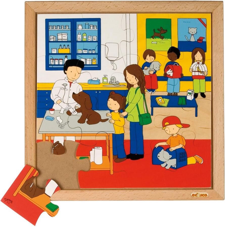 Educo Kinderpuzzel Dierenarts Legpuzzel Houten speelgoed Houten puzzel Educatief speelgoed Kinderspeelgoed 16 stukjes