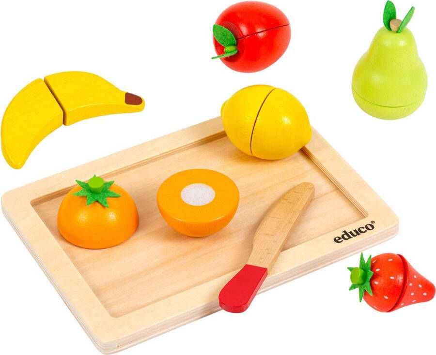 Educo Houten Speelgoed Fruit 6 stuks Fruit Sensorisch Speelgoed Fruit snijden Incl. Accessoires voor Speelgoed Keuken Educatief Speelgoed Eten Vanaf 3 jaar