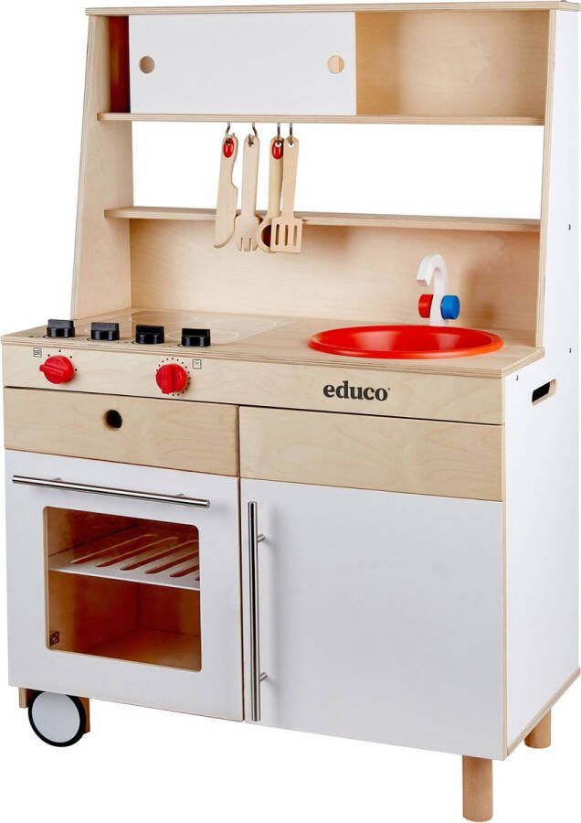 Educo Kinderkeuken speelgoed Houten keukenblok Incl. keuken accessoires Hoogte 62cm