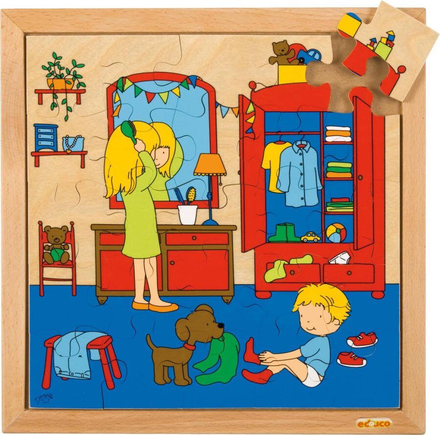 Educo Kinderpuzzel Hygiëne Aankleden Houten speelgoed Houten puzzel Educatief speelgoed Kinderspeelgoed 16 stukjes 34x34cm