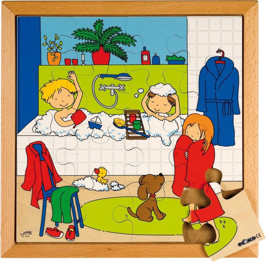 Educo Kinderpuzzel Hygiëne In bad Houten speelgoed Houten puzzel Educatief speelgoed Kinderspeelgoed 16 stukjes 34x34cm