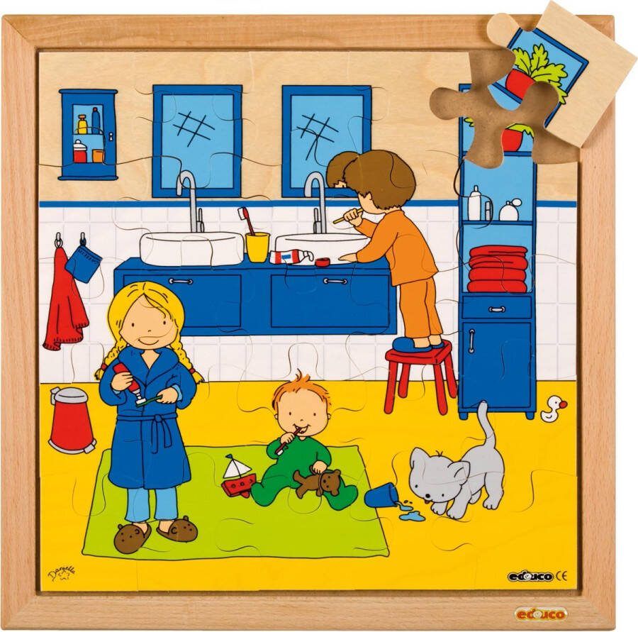 Educo Kinderpuzzel Hygiëne Tandenpoetsen Houten speelgoed Houten puzzel Educatief speelgoed Kinderspeelgoed 16 stukjes 34x34cm