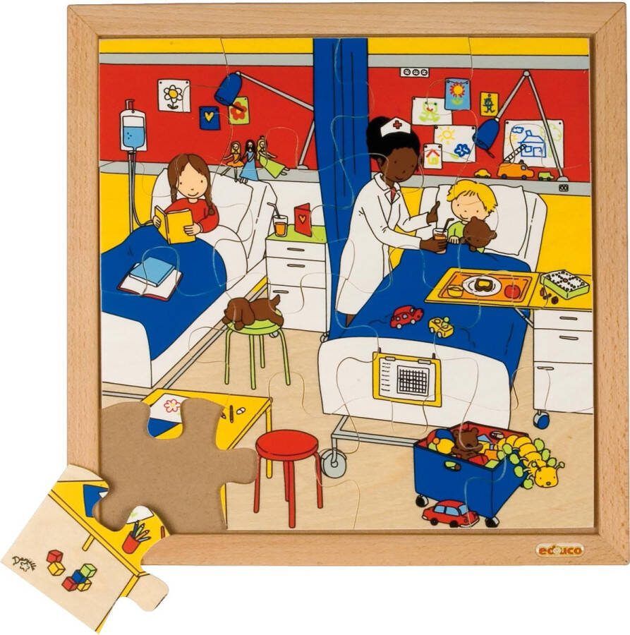 Educo Kinderpuzzel Ziekenhuis Legpuzzel Houten speelgoed Houten puzzel Educatief speelgoed Kinderspeelgoed 16 stukjes